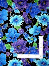 Dragonfly Floral Fabric 15"X44" Dragonfly Flowers Gold Accent Cotton Hi Fashion