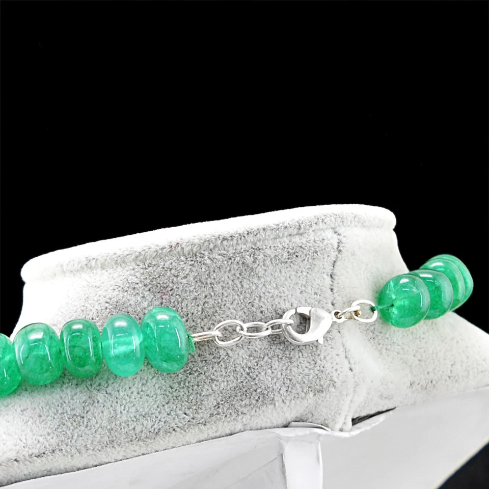 Collar redondo de cuentas de esmeralda (DG) 581,50 quilates extraído de tierra 20 pulgadas Foto 3 de 3