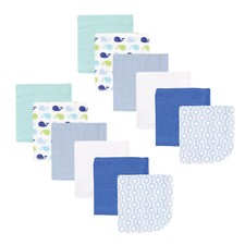 Luvable Friends Baby Boy Cotton Rich Washcloths, Boy Whale, One Size