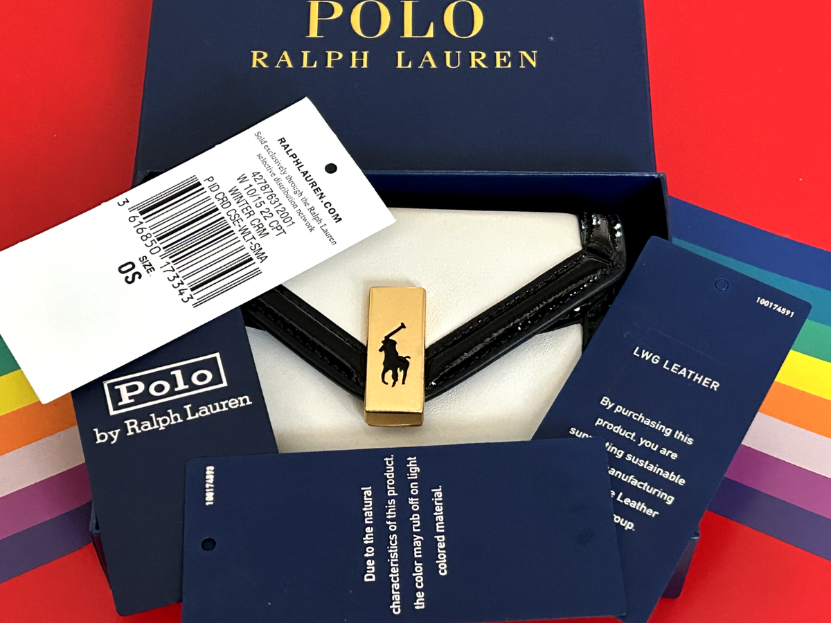 🛍NEW POLO RALPH LAUREN CREAM BLACK LEATHER CREDIT CARD HOLDER A