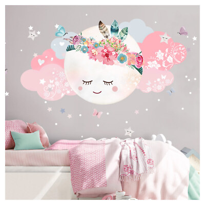 Little Deco Wandtattoo Mädchen Wandaufkleber Wolken Mond weiß rosa Baby DL267