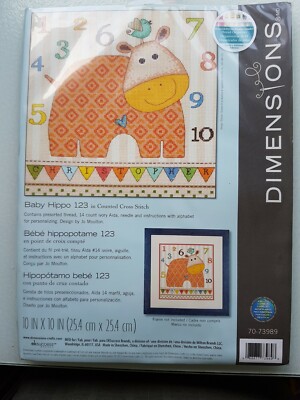 GROSSE DIMENSIONEN ''BABY NILPFERD 123 GEBURTSREKORD IM GEZÄHLTEN KREUZSTICH-SET. 