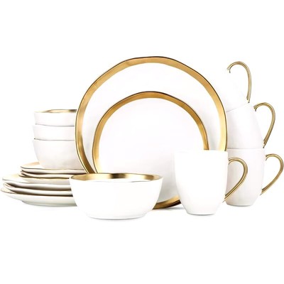 Modern Poreclain 16 Piece Dinnerware Set, Plates and Bowls Set, Dish set for 4
