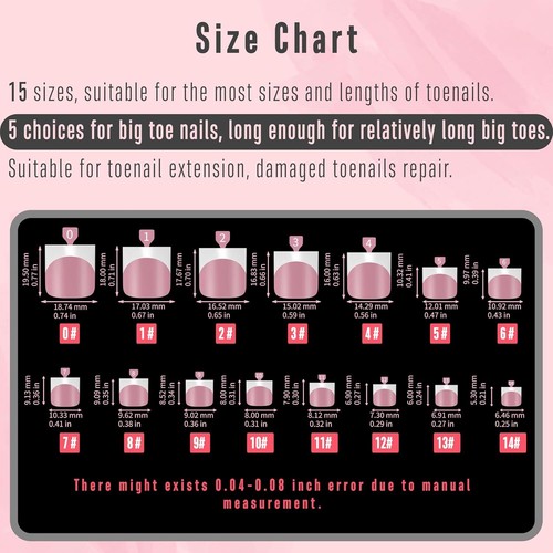 French Tip Press On Toe Nails Sharp Square Soft Gel Full Cover 240Pcs Berry Pink - Picture 5 of 11