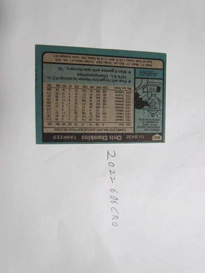 1980 Topps Chris Chambliss Signed Baseball Card  - Image 2 of 2