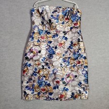 J Crew Women Dress 16 Silver Flower Strapless Jacquard Lined Zipper