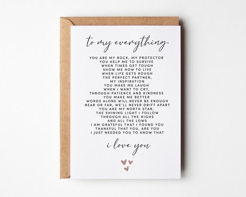 My Everything Poem Happy Anniversary Valentines Day Card For Boyfriend Husband