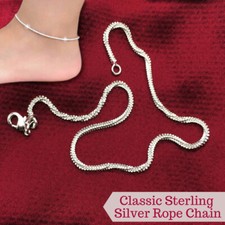 925 Sterling Silver Anklet Contemporary Captivating Twisted Design Rope Chain