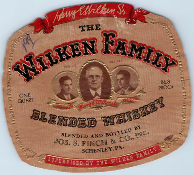 1920s-30s Wilken Family Whiskey Label Jos. S. Finch set of 2 Schenley, PA WL1