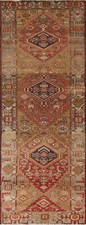 Läufer Teppich 3x10 ft. Braun Geometrisch Heriz Orientalisch Handgeknüpft Flur Vintage