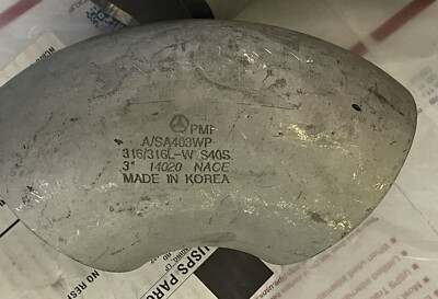 90 DEGREES 3'' PIPE SIZE BUTT-WELD ELBOW, A/SA403WP, W316/316L, SCH. 40S, 316 SS
