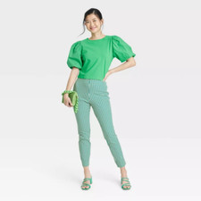 Women's High-Rise Slim Fit Ankle Pants - A New Day -Green Striped - 2 - N13