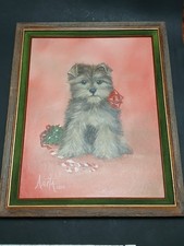 PINTURA de Schnauzer Cachorro Miniatura? Folkart 1990 21x17 pulgadas enmarcado firmado