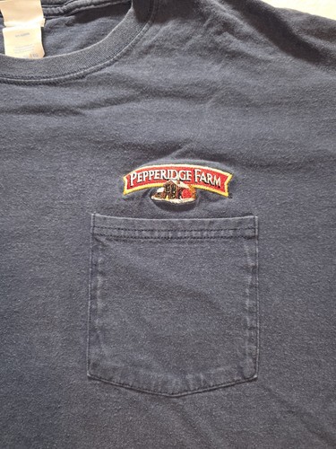 Vintage Pepperidge Farm Embroidered Pocket T-shirt Faded Navy Blue XL