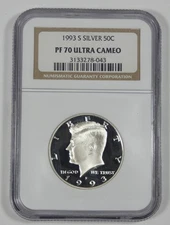 1993-S Kennedy Silver Half Dollar CERTIFIED NGC PROOF 70 ULTRA CAMEO