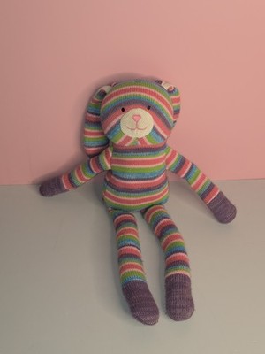 Pier 1 Imports Rainbow Sock Monkey Bunny Rabbit Plush Striped Lovey