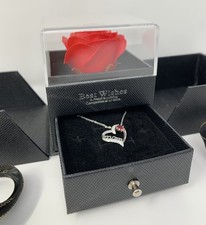 Forever Rose w/ Heart Mom Necklace, Preserved Flower, Mothers Day Birthday Gift