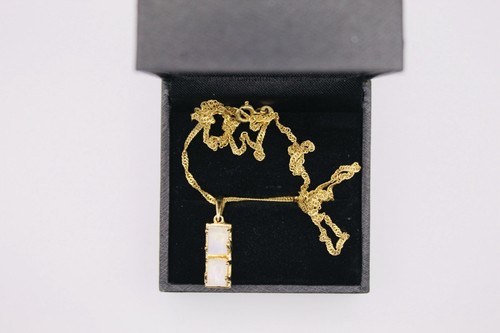 Natural Rainbow Moonstone Pendant In 14k Gold Overlay Sterling Silver & Chain - Picture 8 of 20