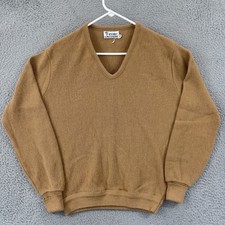 Vintage Izod Lacoste Sweater Mens Medium Brown 70s Acrylic V Neck Pullover Golf