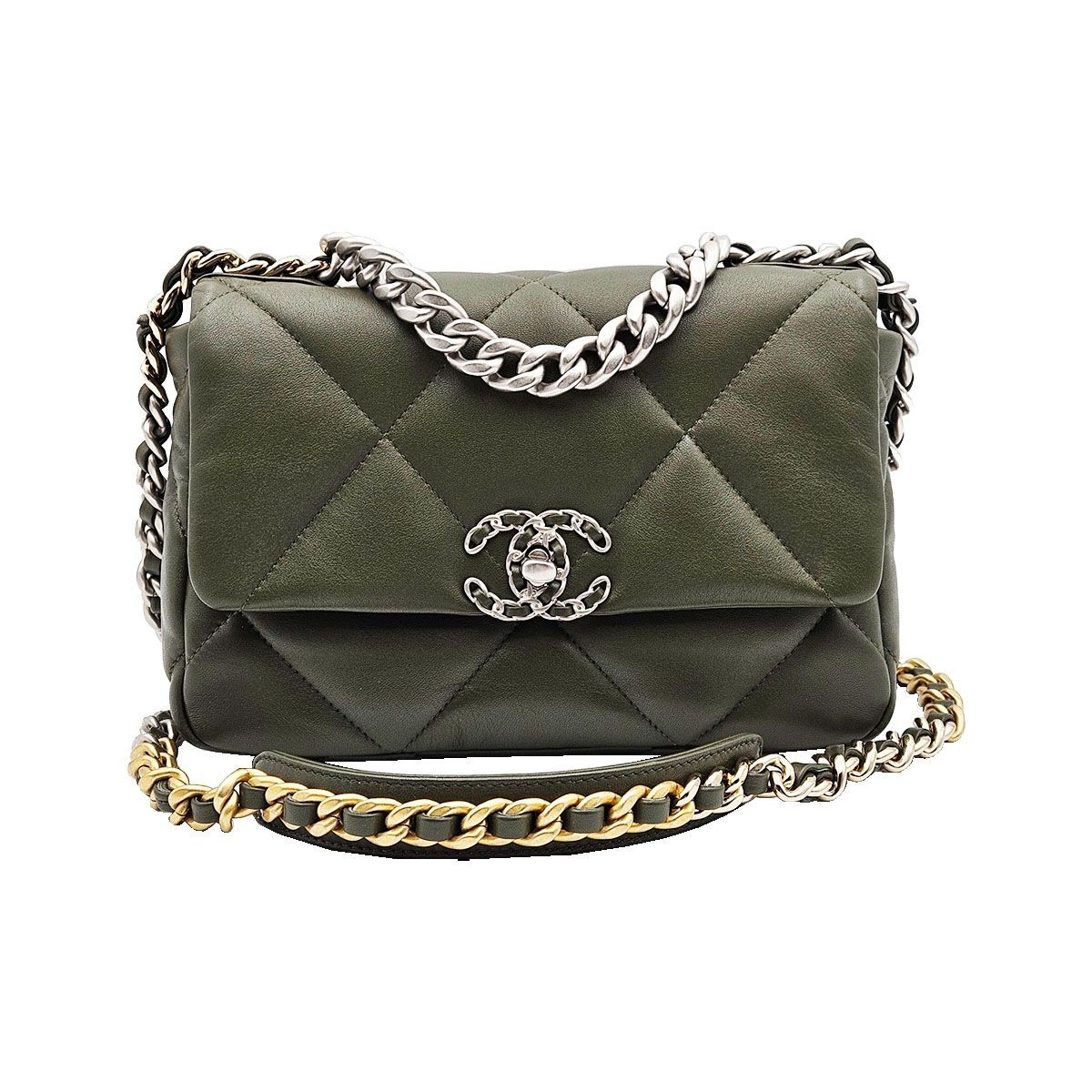 ショルダーバッグ・ポシェット × ヴィンテージ(中古) Chanel 19 Flap Bag Small AS1160 Chanel AS1160 Khaki Silver Small 19 Bag | eBay