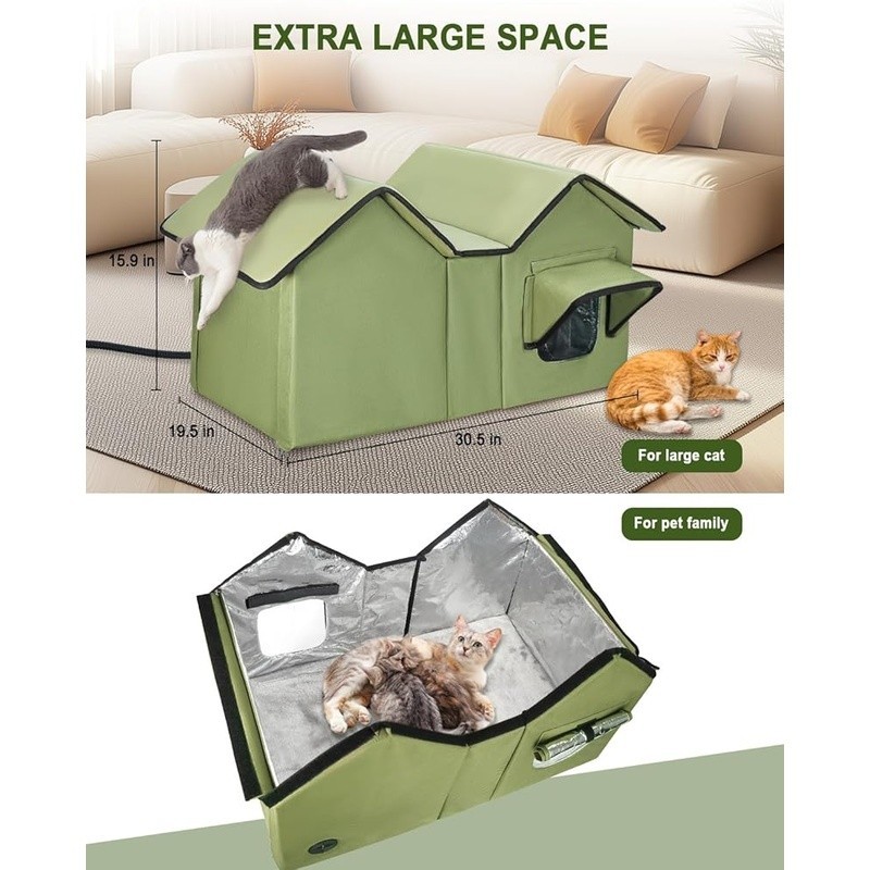Heated Cat House Outdoor Feral Shelter Weatherproof Cozy Den Winter Cats New