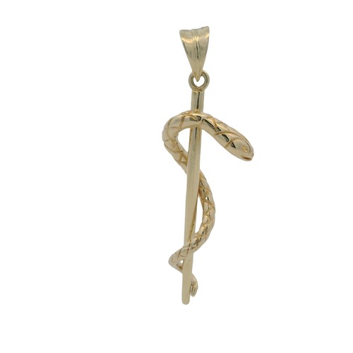Vintage Solid 14kt Gold Medical Staff Snake Rod of Asclepius Charm Pendant