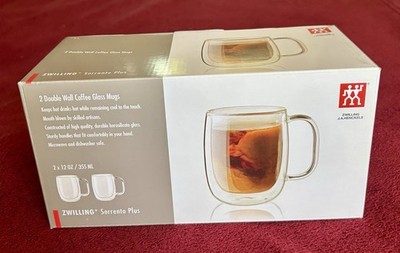 ZWILLING Sorrento Plus 2-pc Double-Wall Glass Coffee Mug Set, Clear 12 oz. Mugs