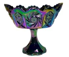 Vintage Fenton Whirling Star Purple Carnival Glass Pedestal Compote Candy Dish