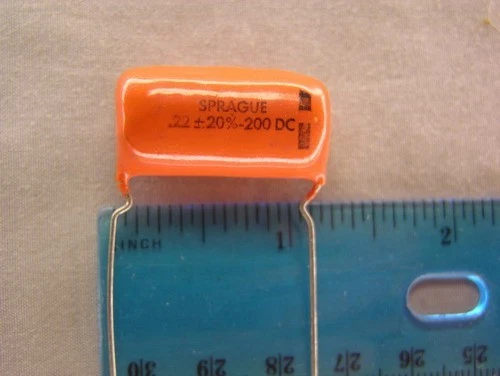 SPRAGUE / VISHAY 5 Sprague 2PSP22 .22uF 200V 20% Radial Polyester Film Orange Drop Capacitors