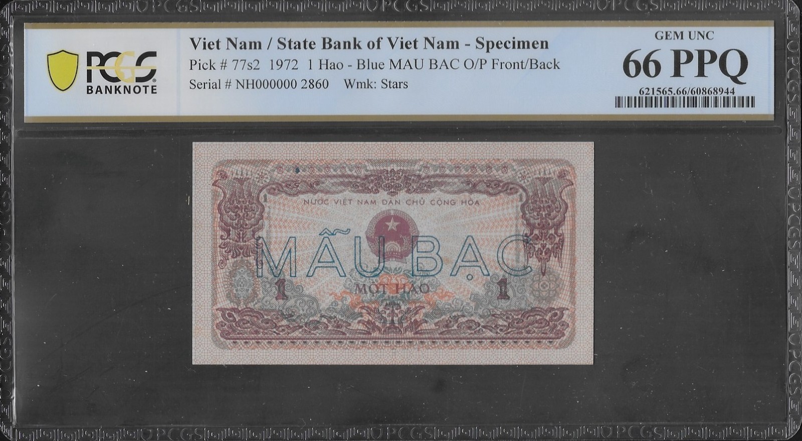 Vietnam P-77s2 1 Hao 1972 Specimen PCGS 66 PPQ