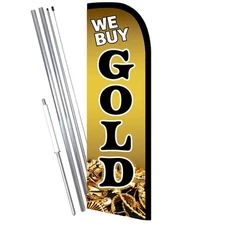 We Buy Gold Premium Windless  Feather Flag Bundle (Complete Kit) OR Optional Rep