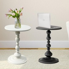 2 Set Black and White Metal Round Side Table, Sofa Table, Small TV Tray for T...