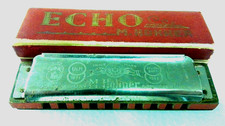 Antique Pre WWII Hohner Echo Harmonica 6 Sided Star Germany w/Box Nails Wooden