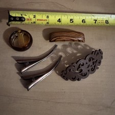Vintage Hair Accessory Lot Barrettes  Claw Clip Tortoise Shell Wood Metal Retro
