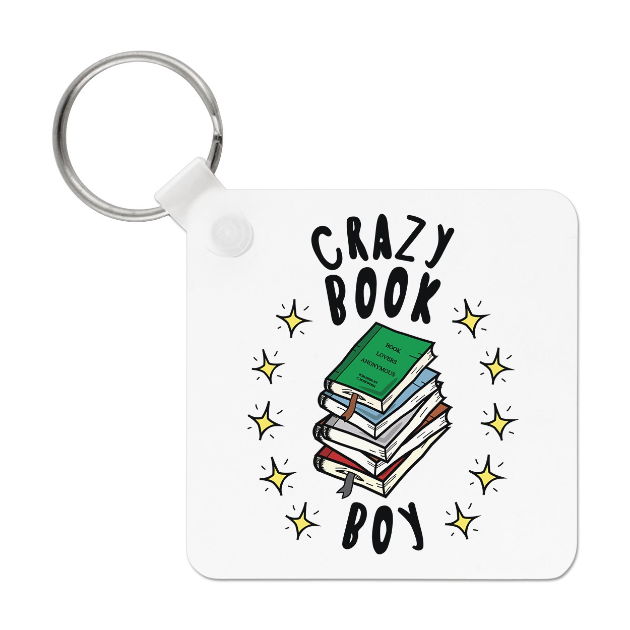 Crazy Book Boy Stars Keyring Key Chain Funny Joke Bookworm Reading Reader