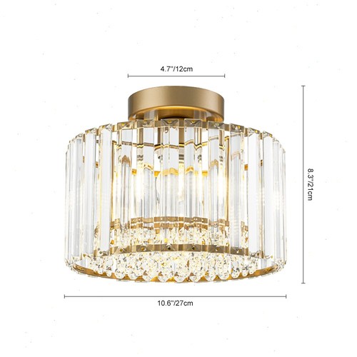 Plafonnier rond moderne en cristal doré semi encastré pour salon - Photo 17/18