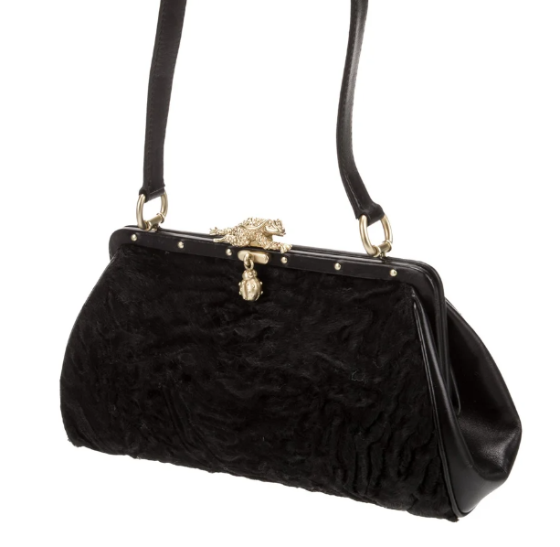 BARRY KIESELSTEIN CORD BLACK BROADTAIL LAMB FUR & LEATHER GOLD