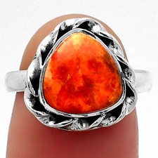 Natural Red Sponge Coral 925 Sterling Silver Ring s.7 Jewelry R-1083
