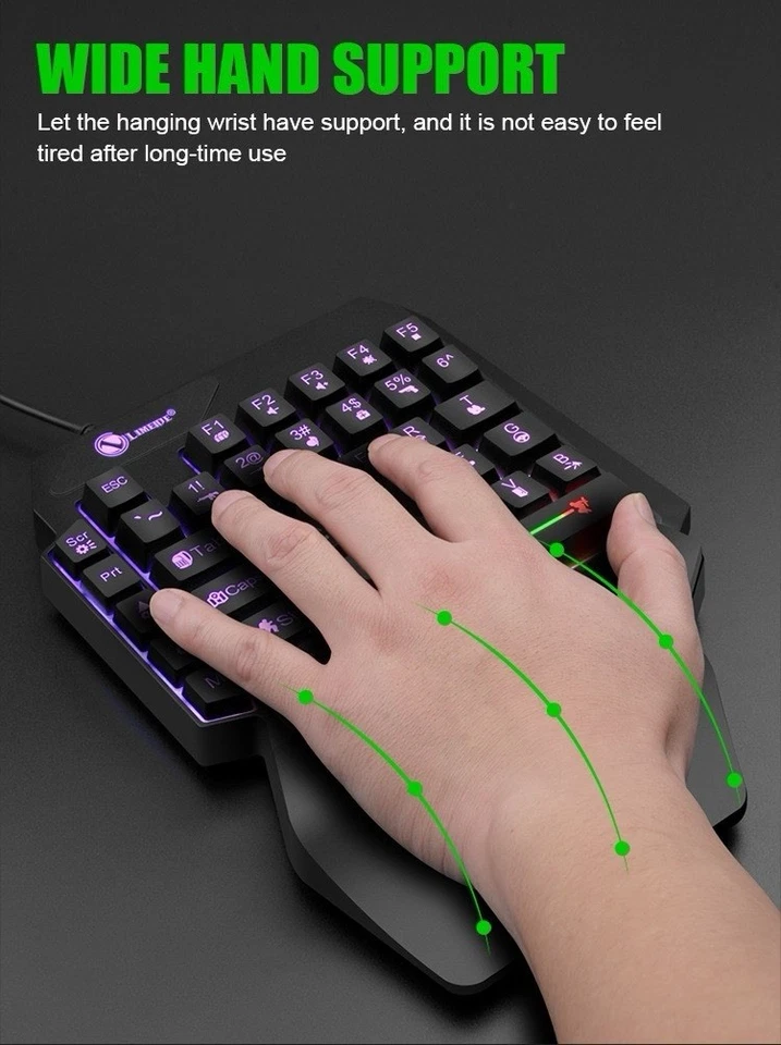 35-Key One-Handed Mini Gaming Keyboard, Wired USB, Ultra-Thin Backlit - Immagine 4 di 4