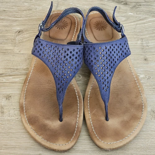 Sandali donna UGG taglia 8 1002667 blu perizoma cinturino a Y cinturino alla caviglia pelle