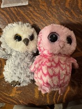 Ty Beanie Boos Owlette Pinky Beanbag Plush Owls Lot Gray Pink 6 Inch Set