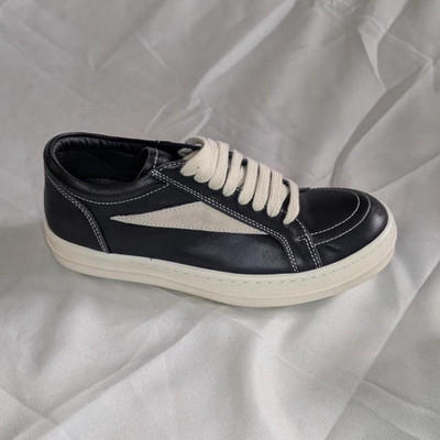 Rick Owens Men s Black/White Solid Low Top Lace-Up Athletic Sneakers