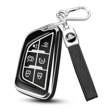 for Cadillac Key Fob Cover with Keychain Soft TPU 6-Buttons Chrome/Black
