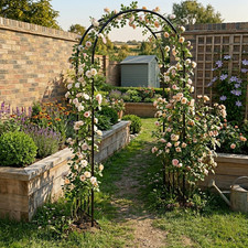 Garden Arch Steel Climbing Plant Trellis 121cm Patio Walkway Wedding Arbor Black