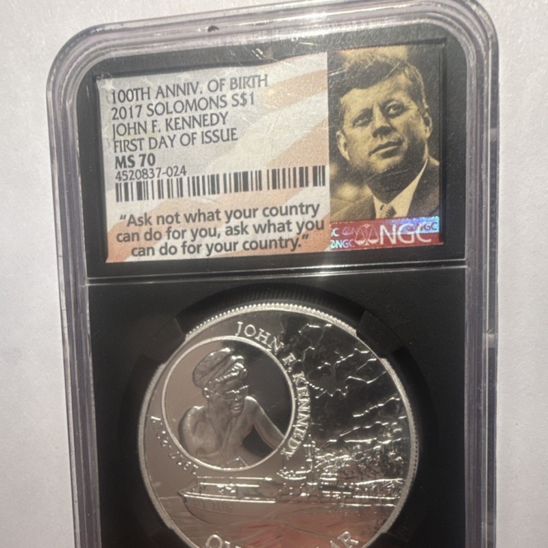 2017 Solomon Islands $1 Silver John F. Kennedy 100th Birth NGC MS70 FDOI