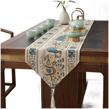 Chinese Style Table For RUNNER Blue 35x150cm Chenille Soft Luxurious Fabric