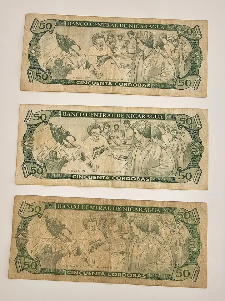 Set of 3 NICARAGUA 50 Cordobas 1990 (1991), Banknote, Prefix B, 2 signature. - Image 4 of 4