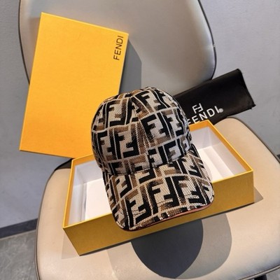 Fendi FF Logo Monogram Baseball Cap, Brown/Black Fabric, One Size