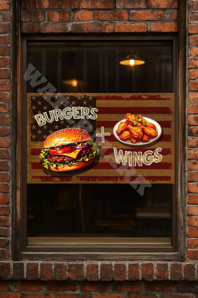 Burgers & Wings Vinyl Decal – Window or Wall Sticker for Restaurants - Image 3 of 4