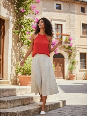 Red Scalloped Halter Top